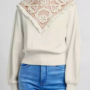 - Express  Used sweatshirt with ruffled mock neck. Long sleeve size SP.